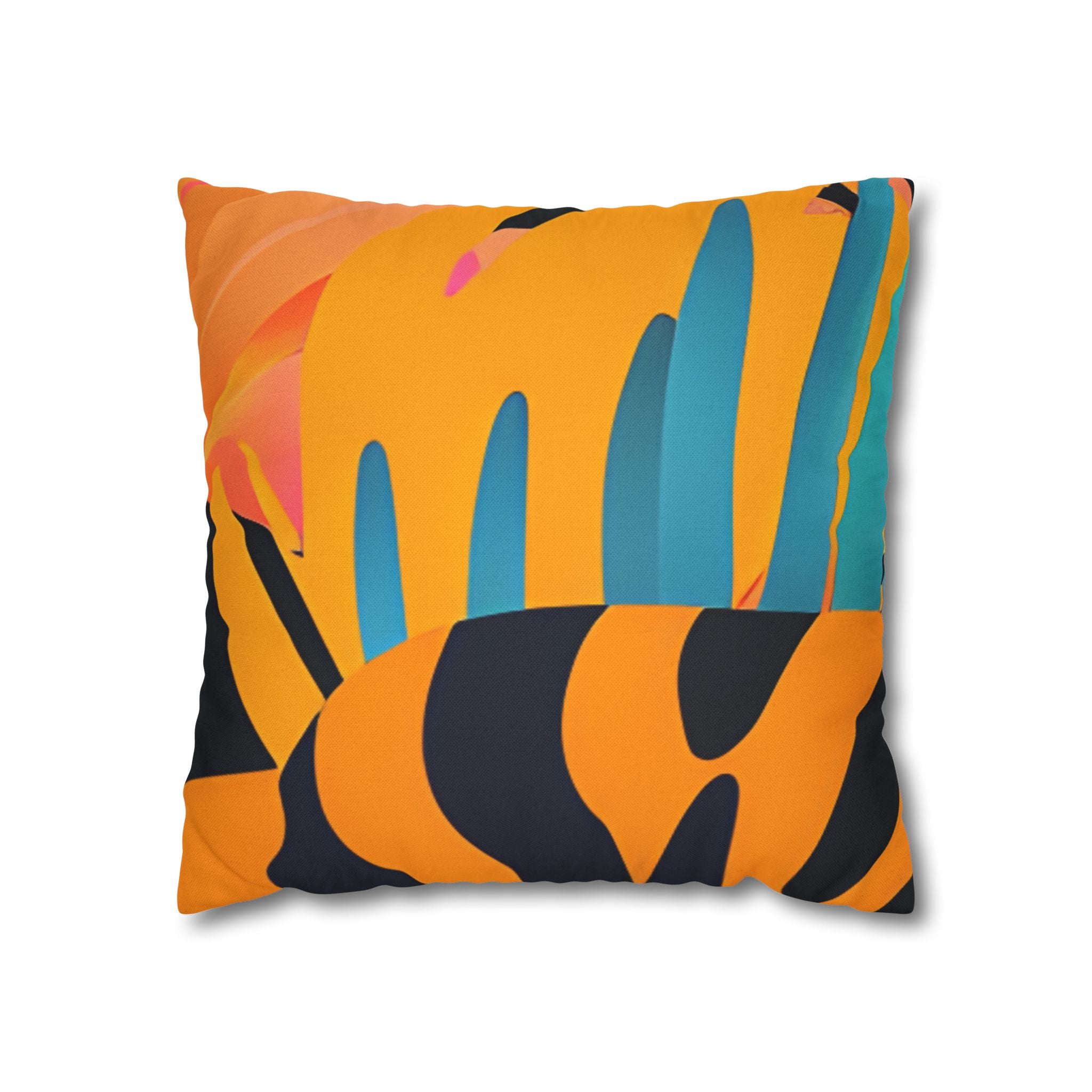 Palm Leaves x Tiger Stripes Orange and Blue Spun Polyester Square Pillowcase, Artsulli - Art is Long, Life is Short, Home Decor, Size, 16" × 16", , , , , 89984167238177