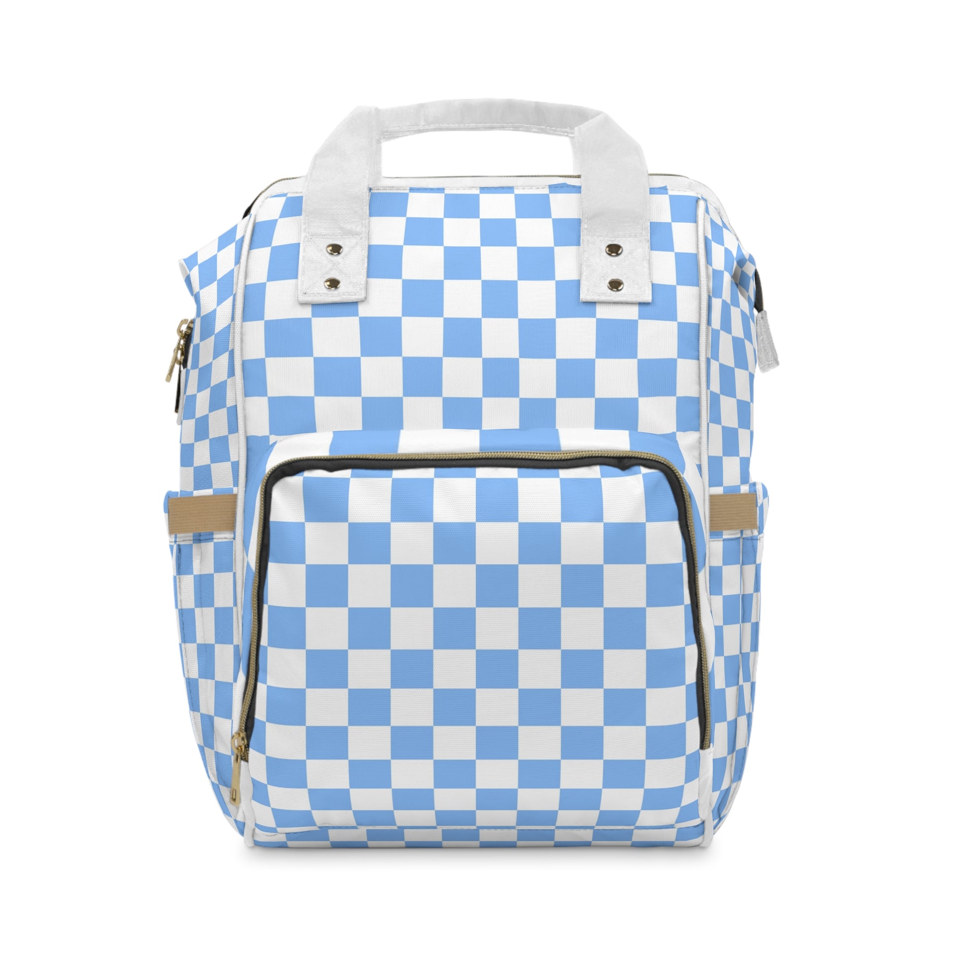 Checkerboard White and Light Blue Multifunctional Diaper Backpack, Artsulli - Art is Long, Life is Short, Bags, Size, 15.0" × 10.8" × 6.7'', , , , , 27609306464851376702