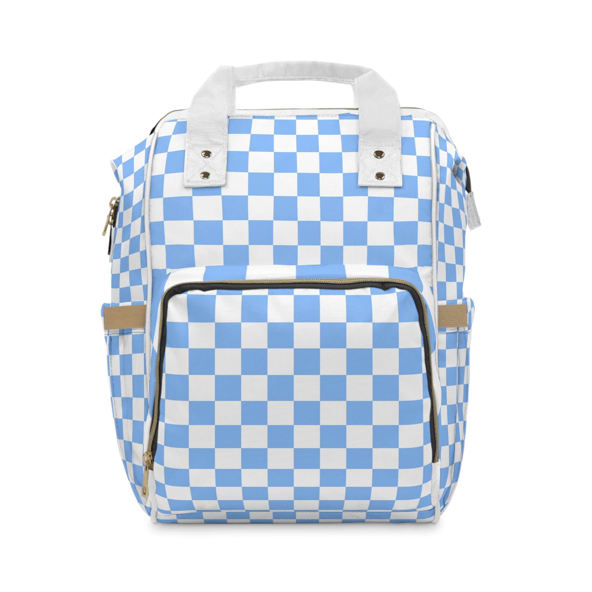 Checkerboard White and Light Blue Multifunctional Diaper Backpack, Artsulli - Art is Long, Life is Short, Bags, Size, 15.0" × 10.8" × 6.7'', , , , , 27609306464851376702