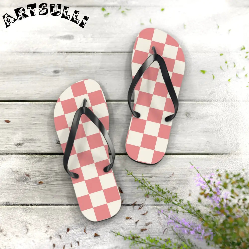JAKKOUTTHEBXX Retro Checkered Grassland Sprites Flip Flops