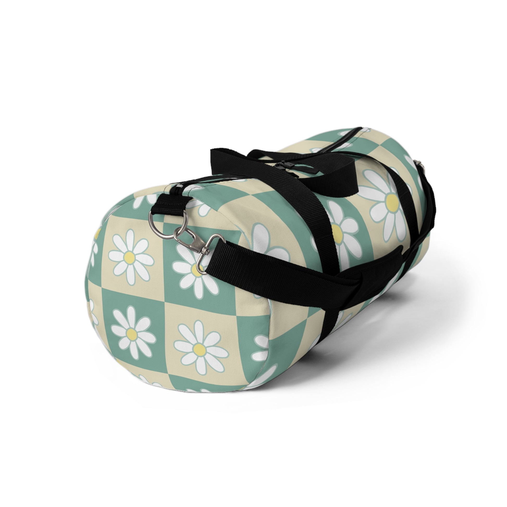 Retro Daisy Checkerboard Green and Tan Duffel Bag, Artsulli - Art is Long, Life is Short, Bags, , , , , , , 