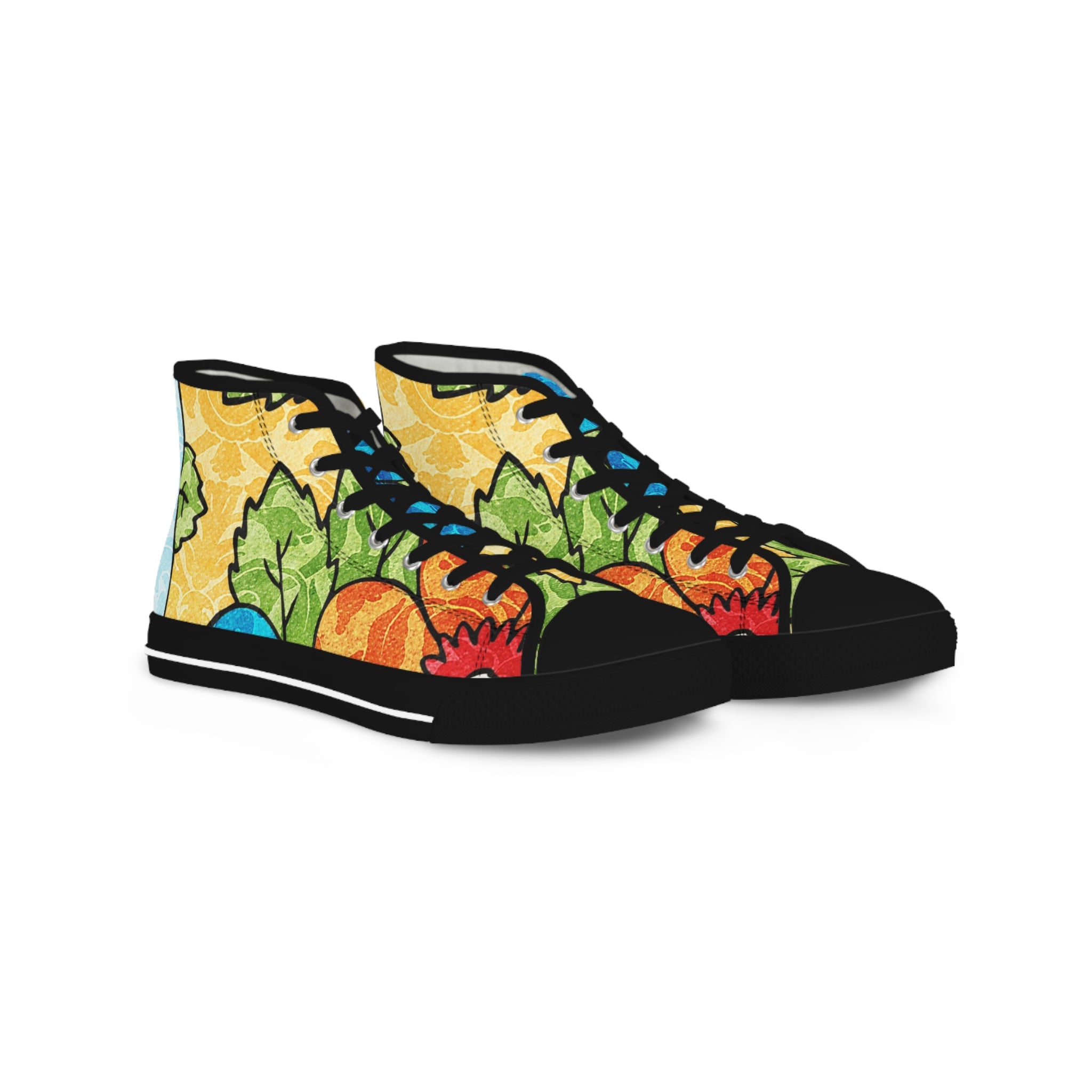 Groovy Yellow Floral Kl II Men's High Top Sneakers, Artsulli - Art is Long, Life is Short, Shoes, Size, US 5, Color, Black sole, , , 28372539980940979391