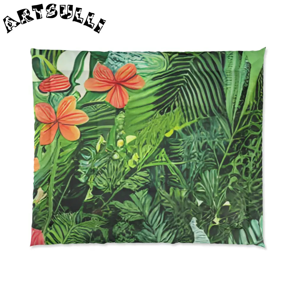 JAKKOUTTHEBXX Art Printed Tropical Foliage Blanket with Green Leaves