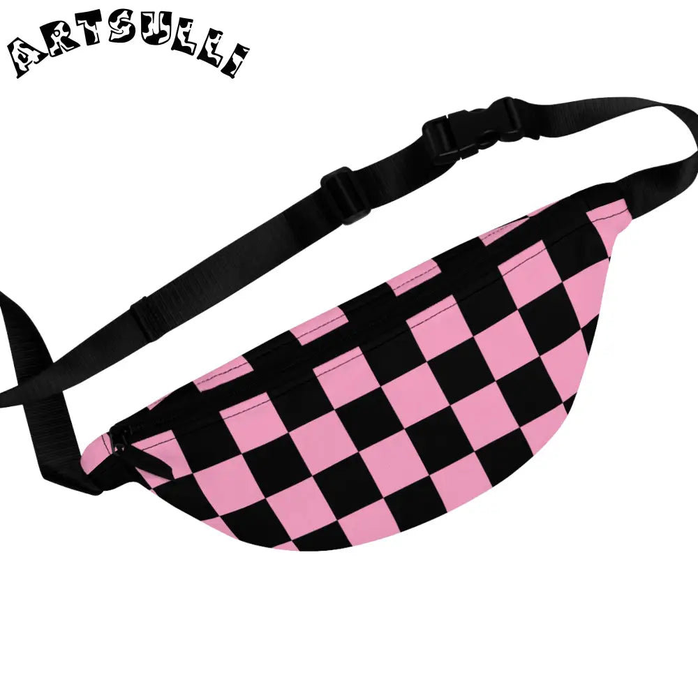 JAKKOUTTHEBXX Checkerboard Black and Pink Fanny Pack JAKKOUTTHEBXX