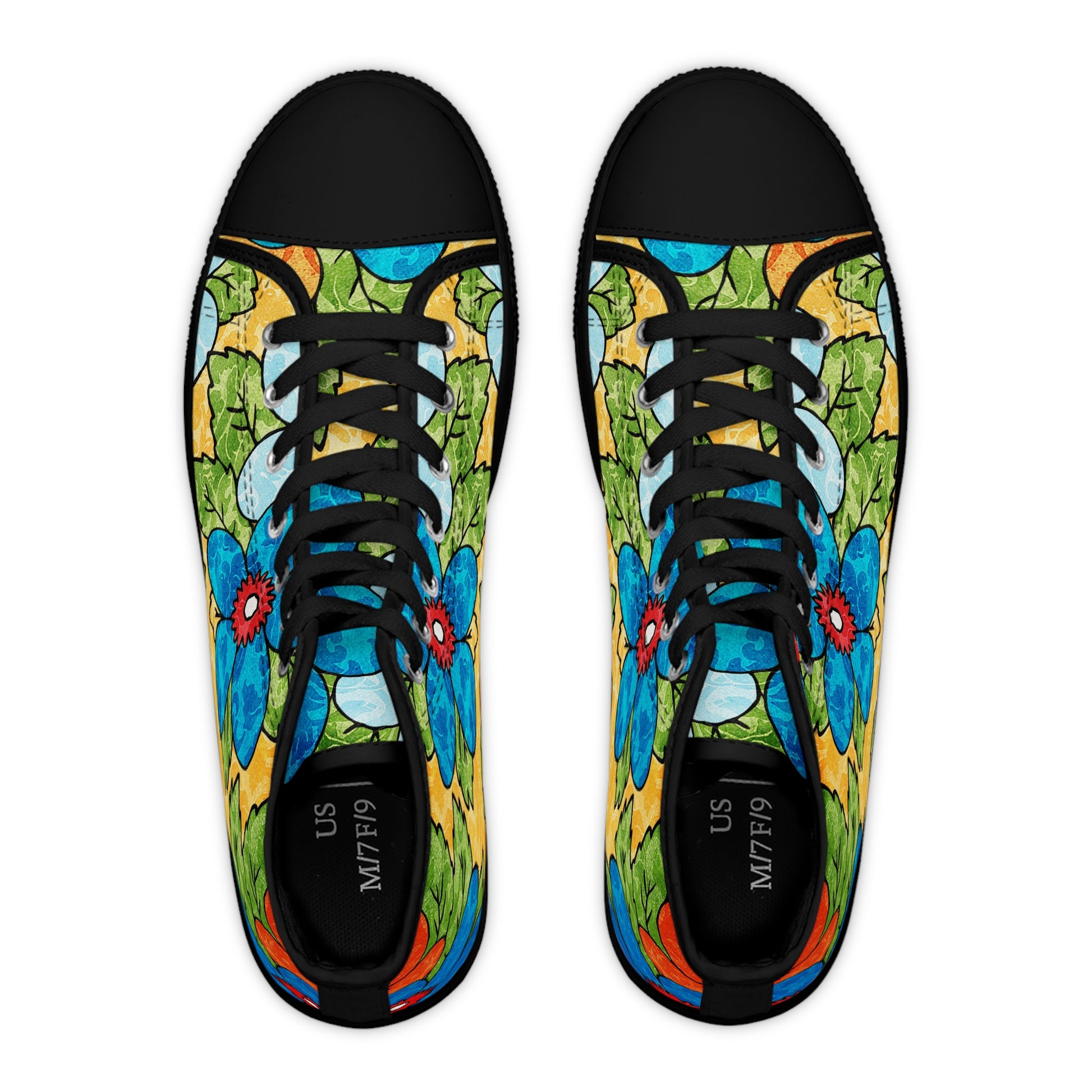 Groovy Yellow Floral Kl II Women's High Top Sneakers, Artsulli - Art is Long, Life is Short, Shoes, , , , , , , 