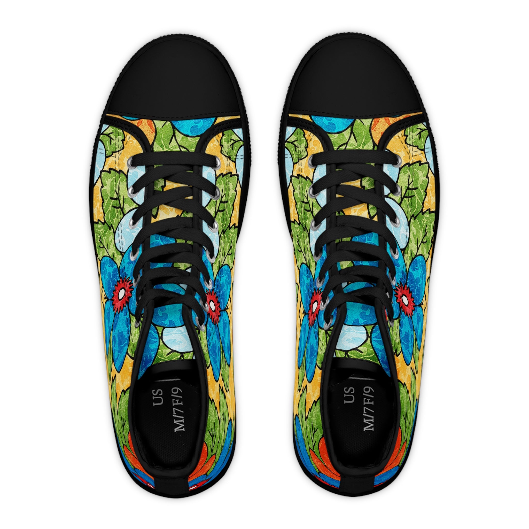 Groovy Yellow Floral Kl II Women's High Top Sneakers, Artsulli - Art is Long, Life is Short, Shoes, , , , , , , 