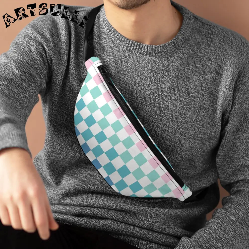 JAKKOUTTHEBXX Vaporwave Rainbow Checkerboard Multi-Color Fanny Pack