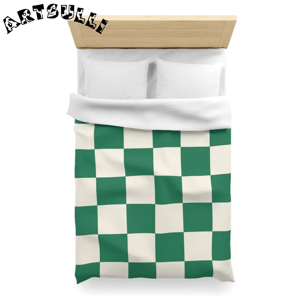 JAKKOUTTHEBXX Checkerboard Dark Green Microfiber Duvet Cover