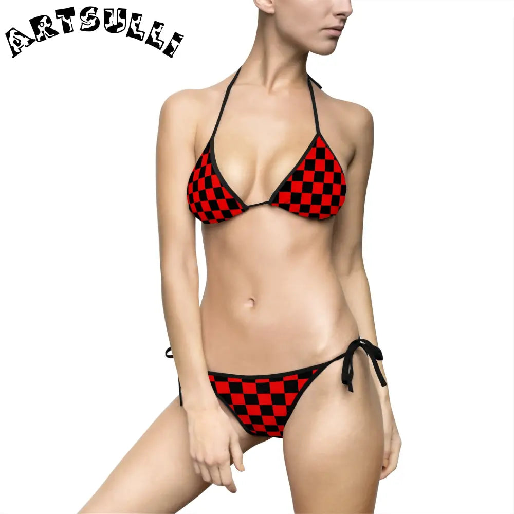JAKKOUTTHEBXX Checkerboard Red and Black Women’s Bikini Swimsuit