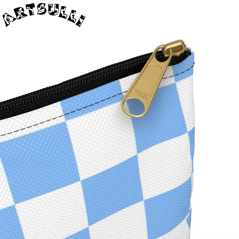 JAKKOUTTHEBXX Checkerboard White and Light Blue Accessory Pouch