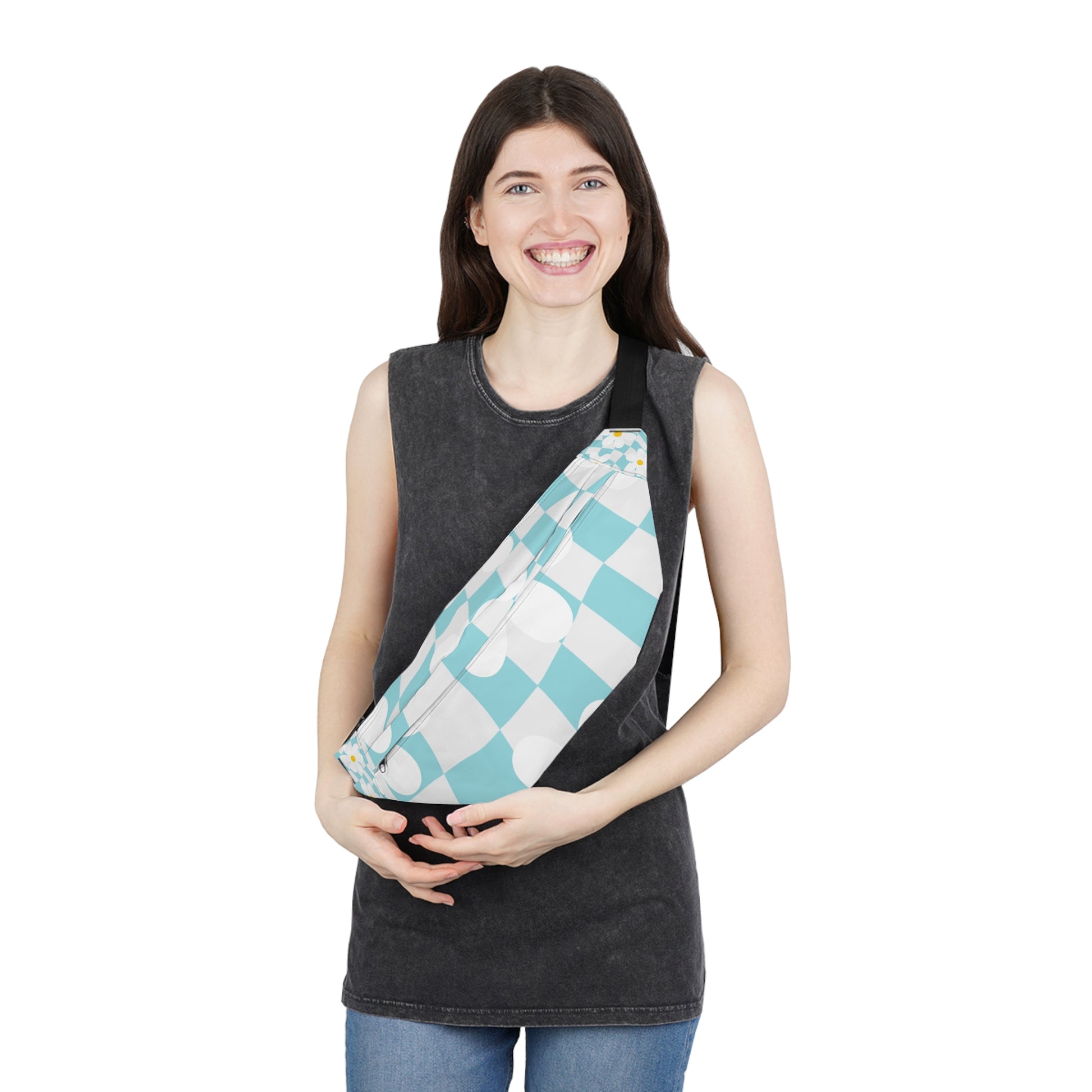 Trippy Check Garden Large Fanny Pack, Artsulli - Art is Long, Life is Short, Bags, , , , , , , 