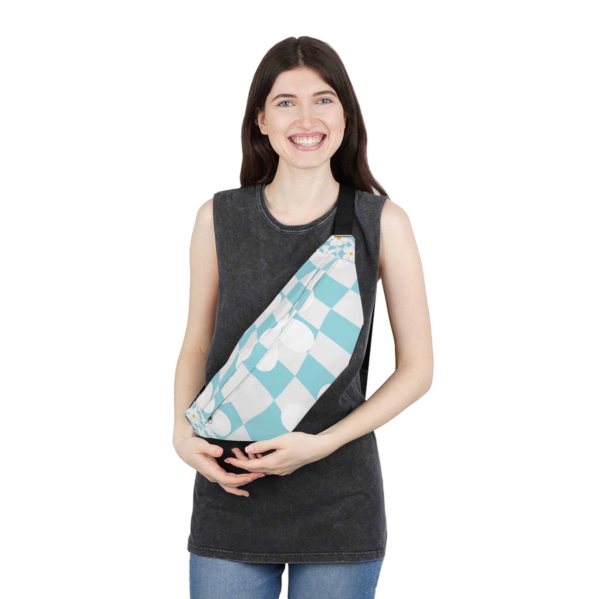 Trippy Check Garden Large Fanny Pack, Artsulli - Art is Long, Life is Short, Bags, , , , , , , 