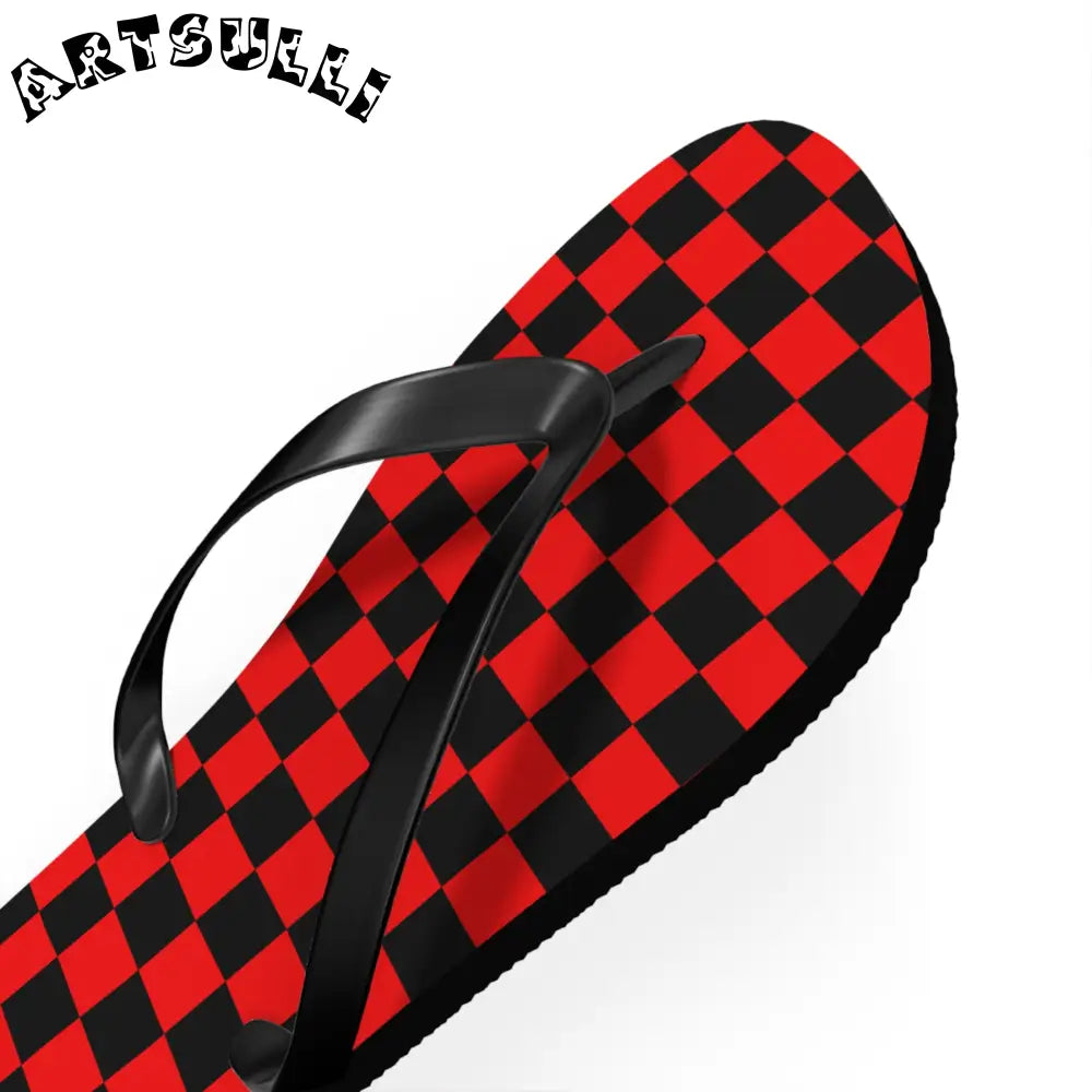 JAKKOUTTHEBXX Checkerboard Red and Black Flip Flops JAKKOUTTHEBXX