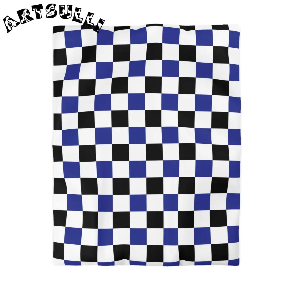JAKKOUTTHEBXX Checkerboard Blue White and Black Microfiber Duvet
