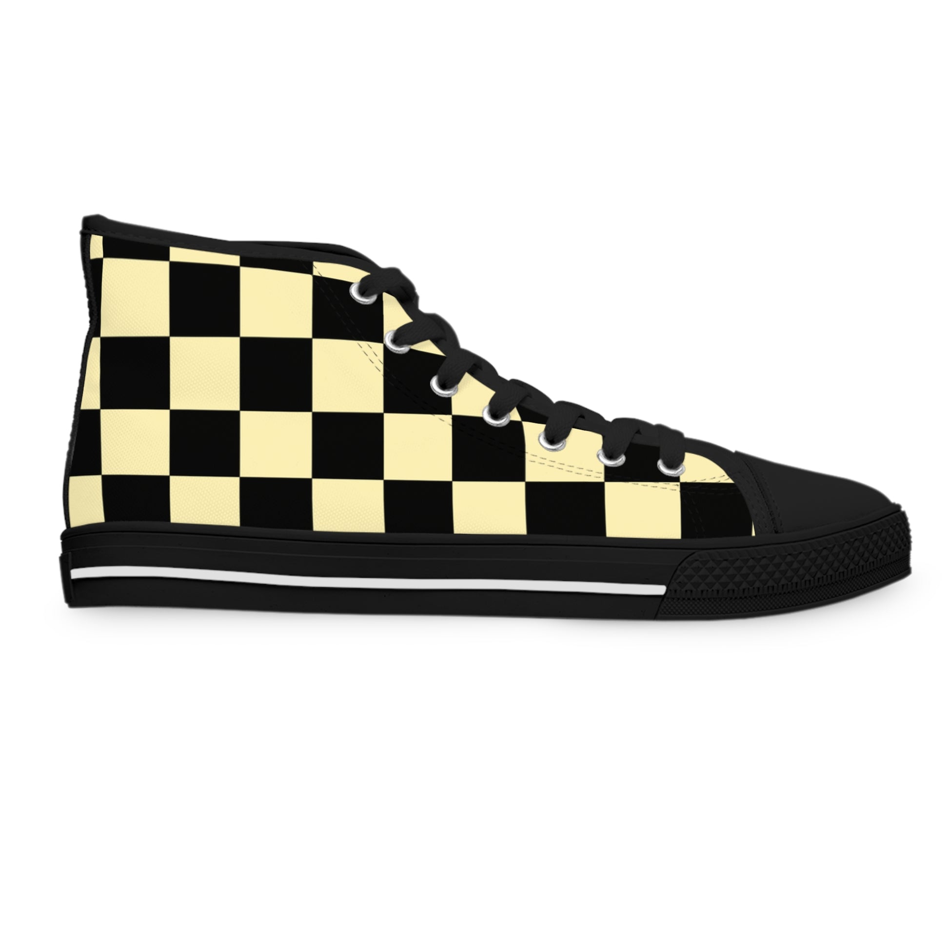 Checkerboard Black and Yellow Women's High Top Sneakers, Artsulli - Art is Long, Life is Short, Shoes, , , , , , , 
