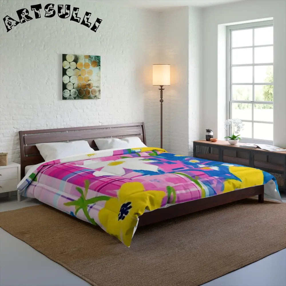 JAKKOUTTHEBXX Plaid Garden Pink and Purple Comforter JAKKOUTTHEBXX
