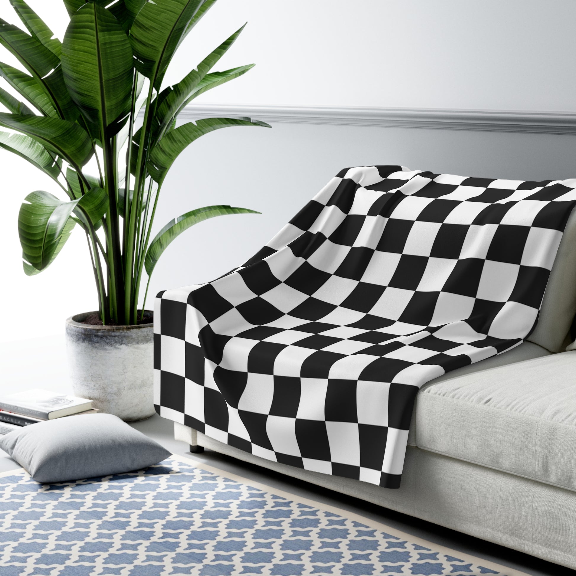 Checkerboard White and Black Sherpa Fleece Blanket, Artsulli - Art is Long, Life is Short, Home Decor, , , , , , , 