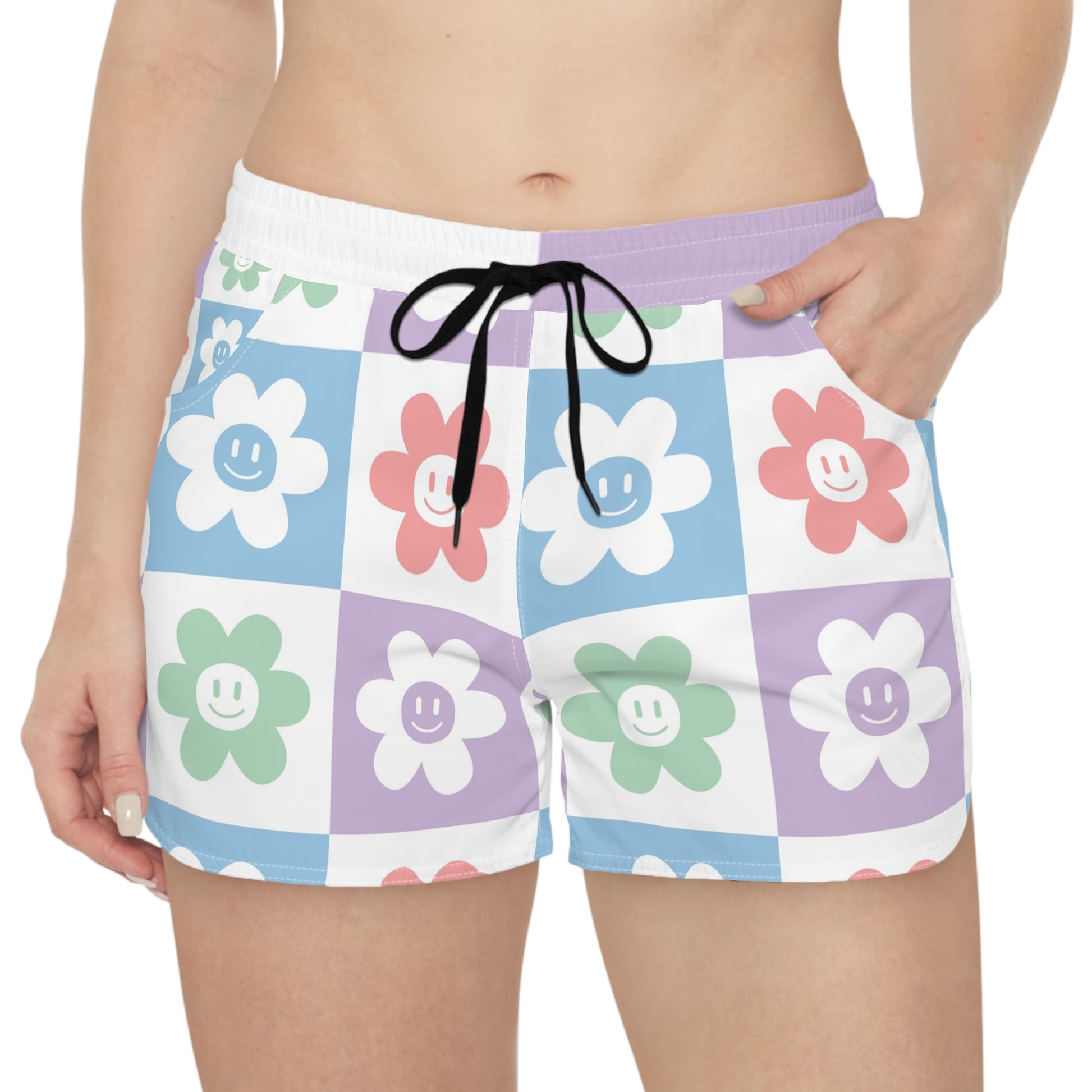 Chessboard x Smiley Face Flowers Multi-Color Women's Casual Shorts (AOP), Artsulli - Art is Long, Life is Short, All Over Prints, , , , , , , 