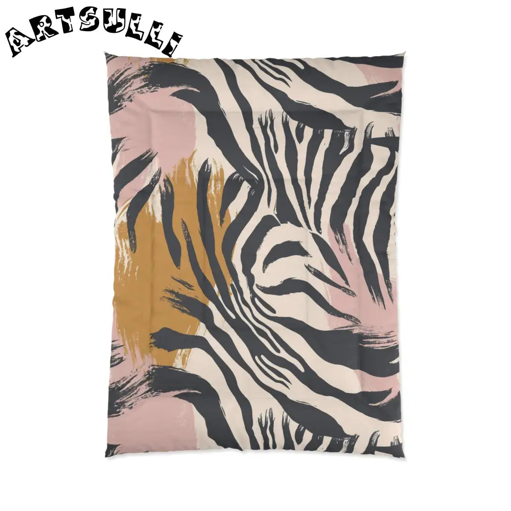 JAKKOUTTHEBXX Art Printed Zebra Brush Strokes Comforter in Pink