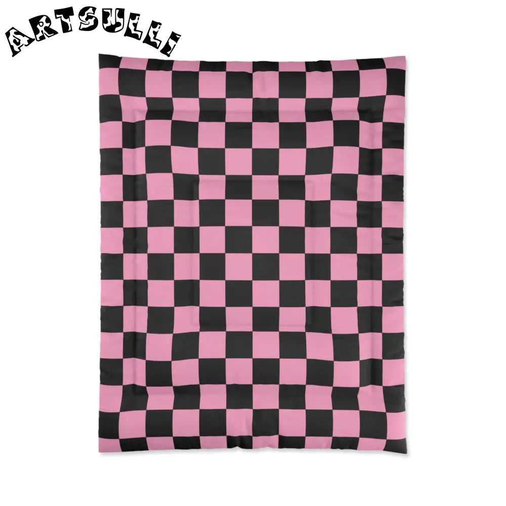 JAKKOUTTHEBXX Checkerboard Black and Pink Comforter JAKKOUTTHEBXX