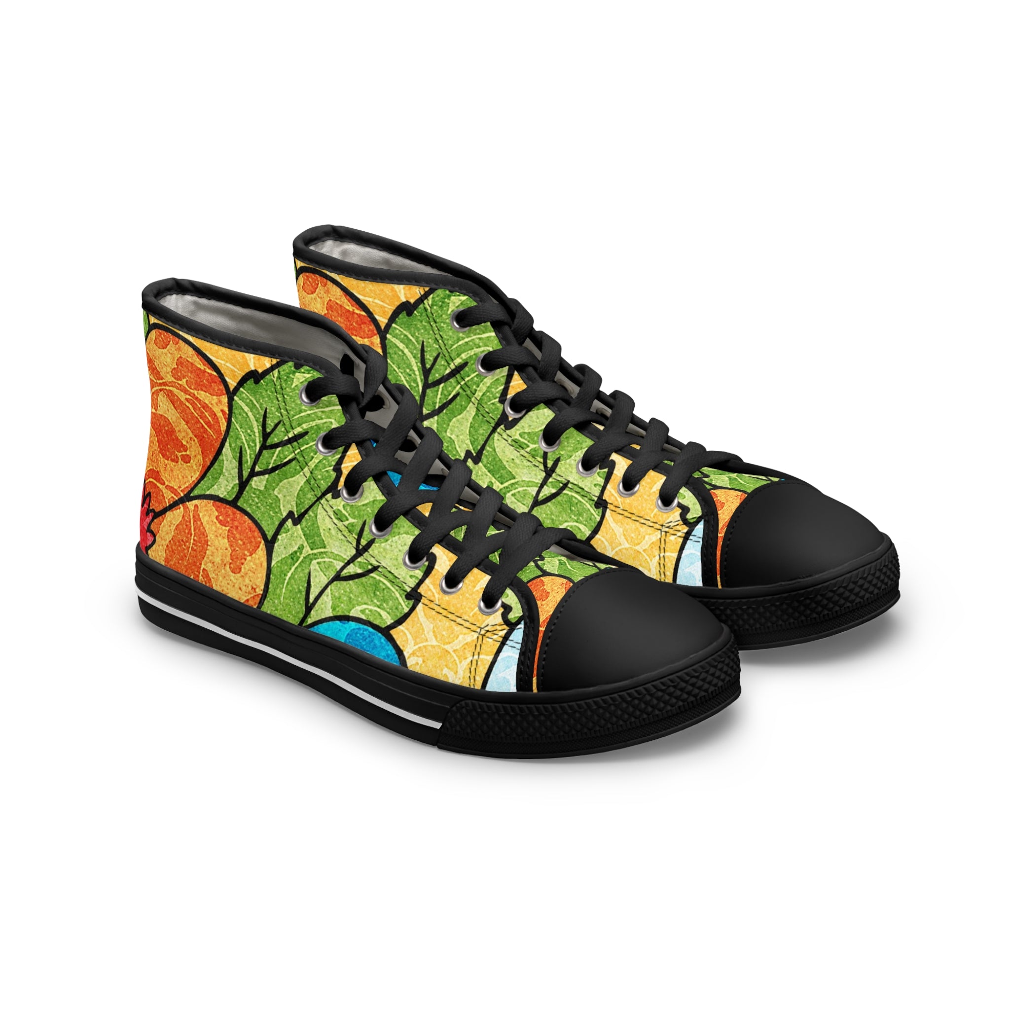 Groovy Yellow Floral Kl Women's High Top Sneakers, Artsulli - Art is Long, Life is Short, Shoes, Size, US 5.5, Color, Black sole, , , 12161682681555063778