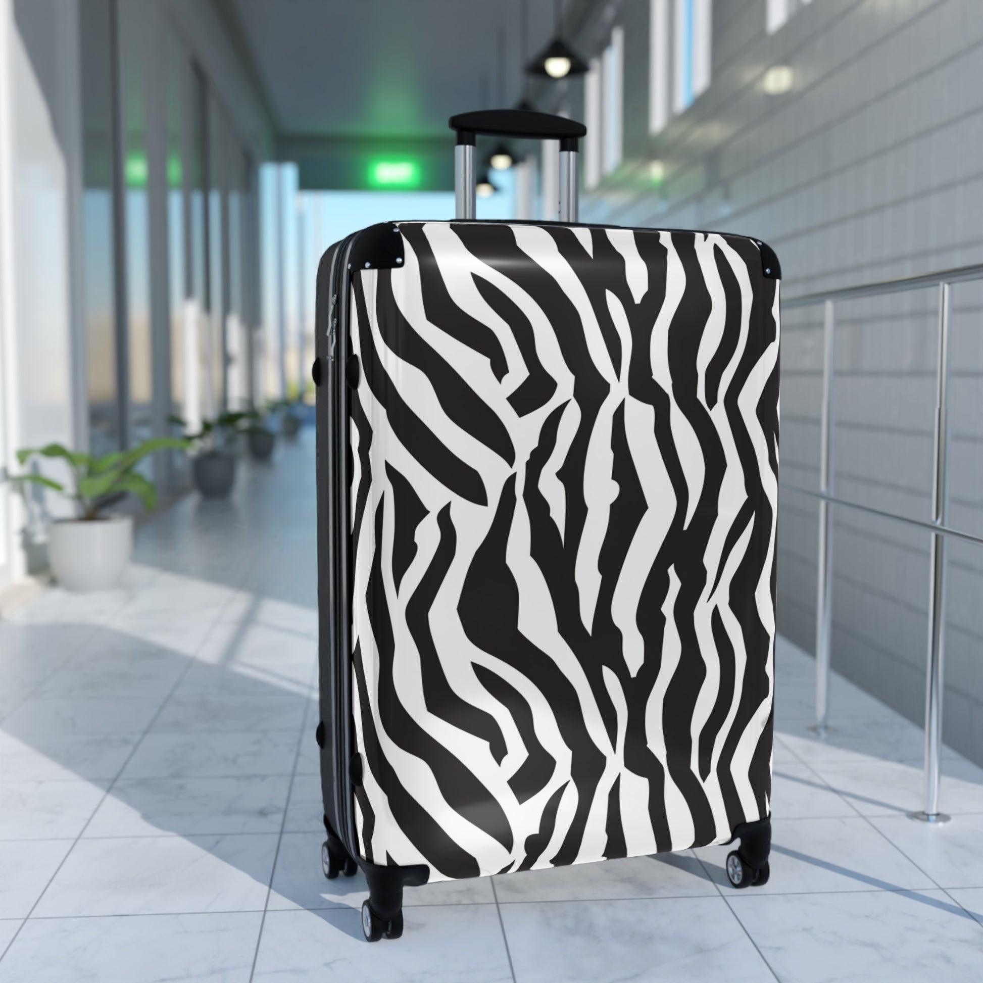 Black  White Drag Zebra Fabric Suitcase, Artsulli - Art is Long, Life is Short, Bags, , , , , , , 