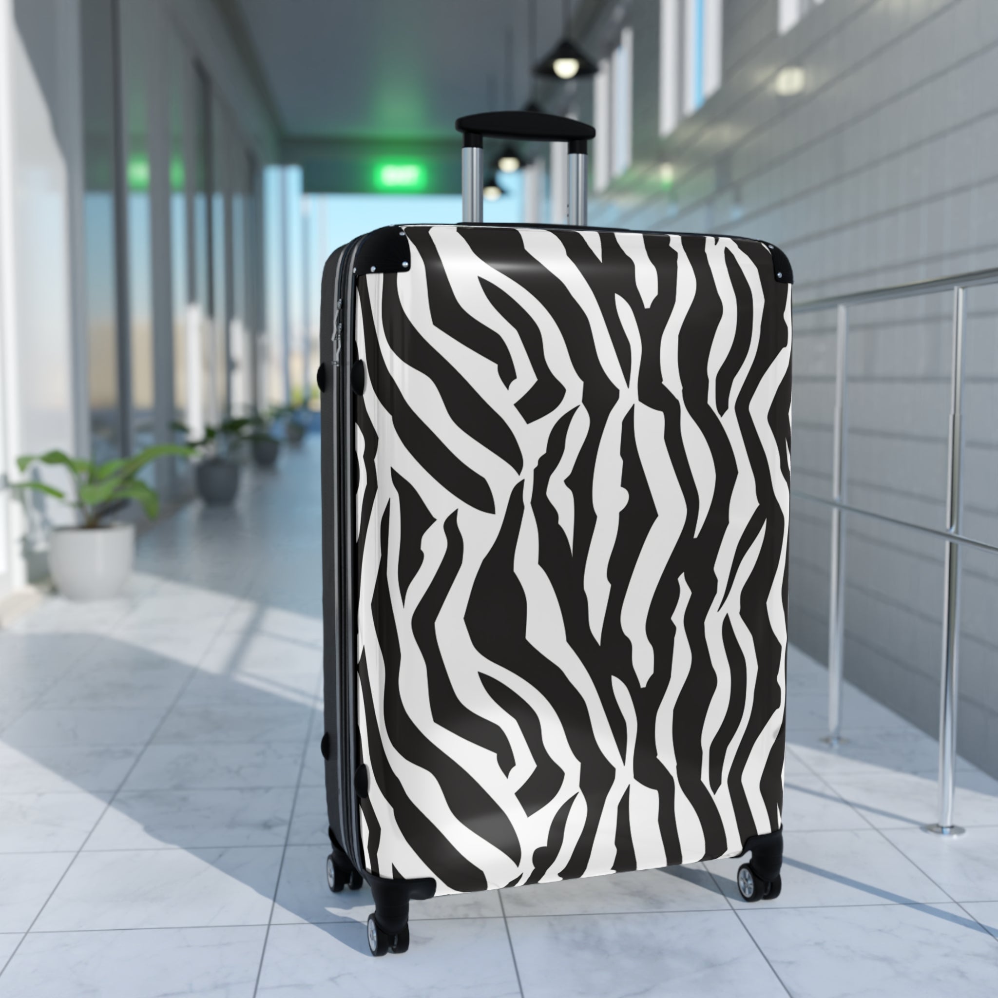 Black  White Drag Zebra Fabric Suitcase, Artsulli - Art is Long, Life is Short, Bags, , , , , , , 