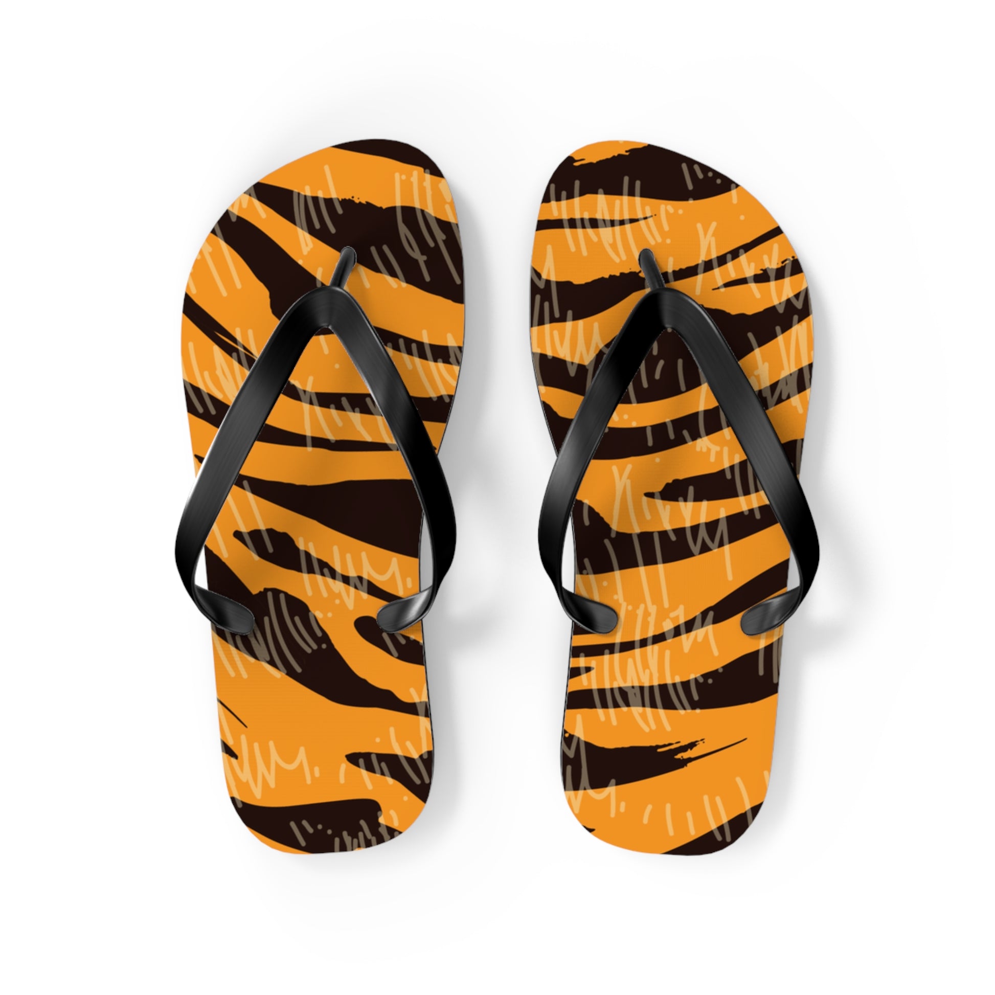 Tiger Scratches Orange & Black Flip Flops, Artsulli - Art is Long, Life is Short, Shoes, Size, M, Color, Black sole, , , 12949560375785