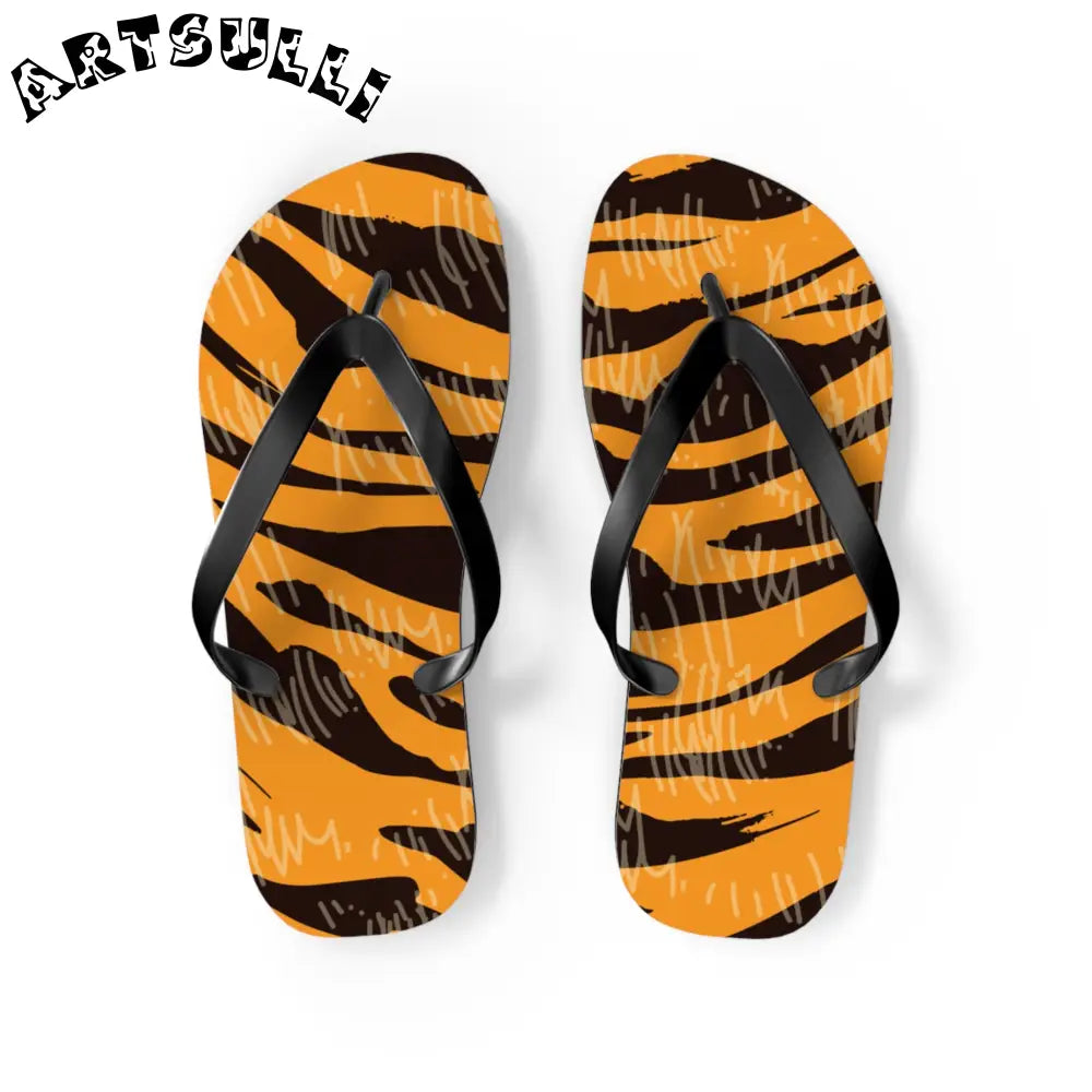 JAKKOUTTHEBXX Tiger Scratches Orange & Black Flip Flops