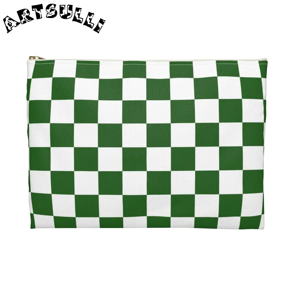 JAKKOUTTHEBXX Checkerboard White and Dark Green Accessory Pouch