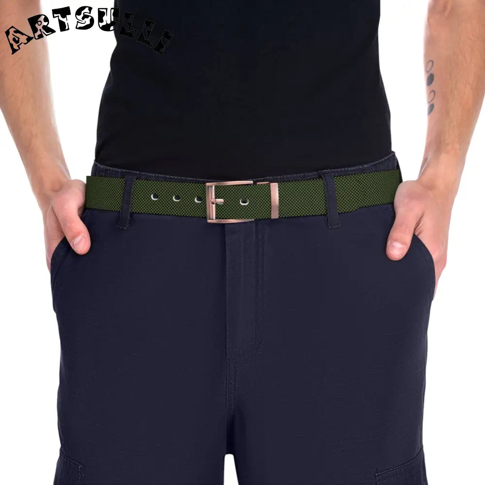 JAKKOUTTHEBXX Checkerboard Olive Green and Black Belt JAKKOUTTHEBXX