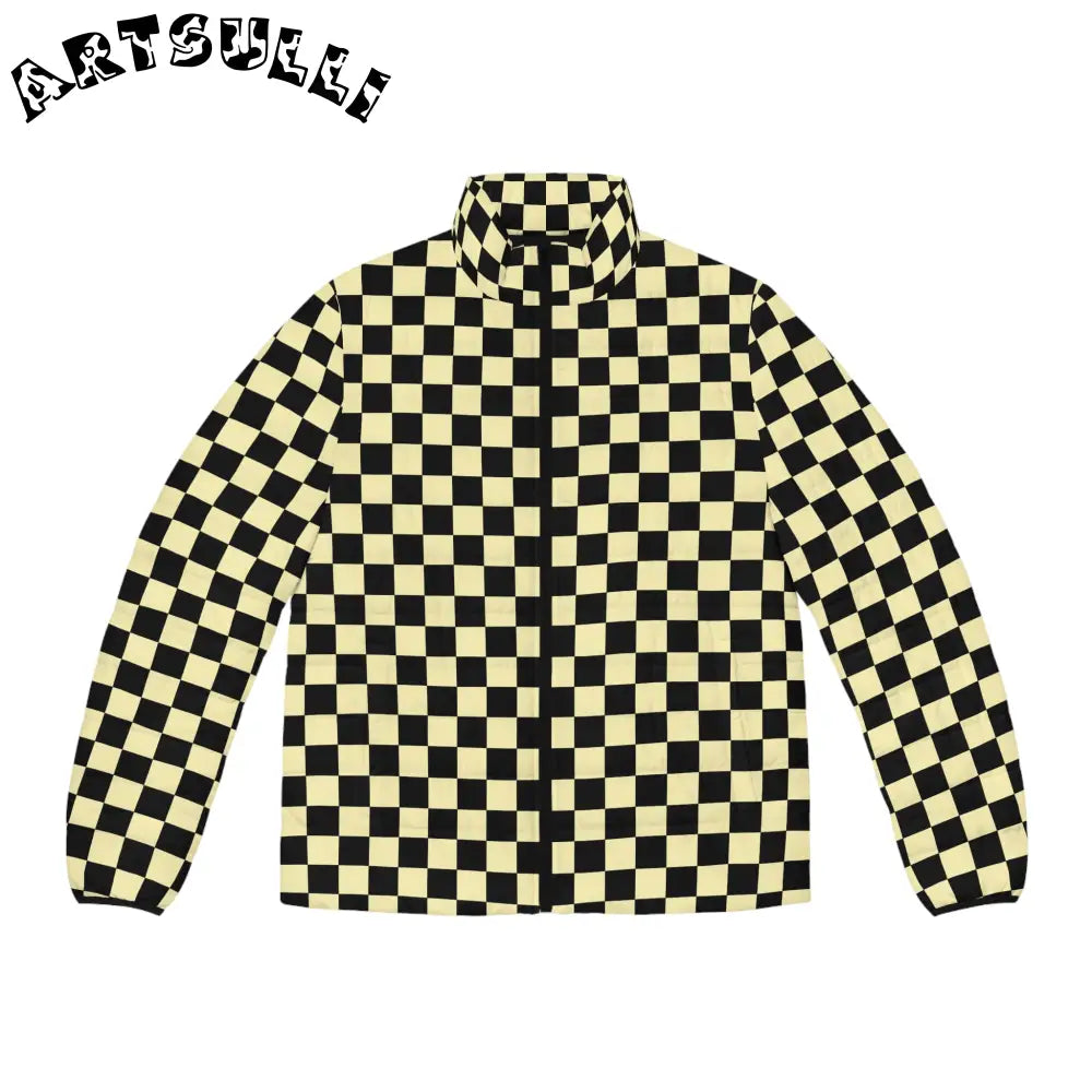 JAKKOUTTHEBXX Checkerboard Black and Yellow Men’s Puffer Jacket