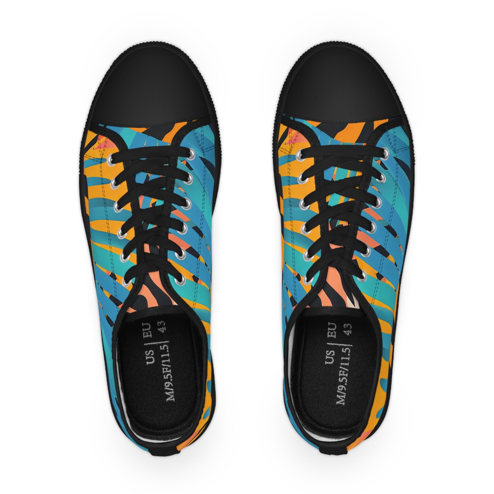 Palm Leaves x Tiger Stripes II Orange and Blue Men's Low Top Sneakers, Artsulli - Art is Long, Life is Short, Shoes, , , , , , , 