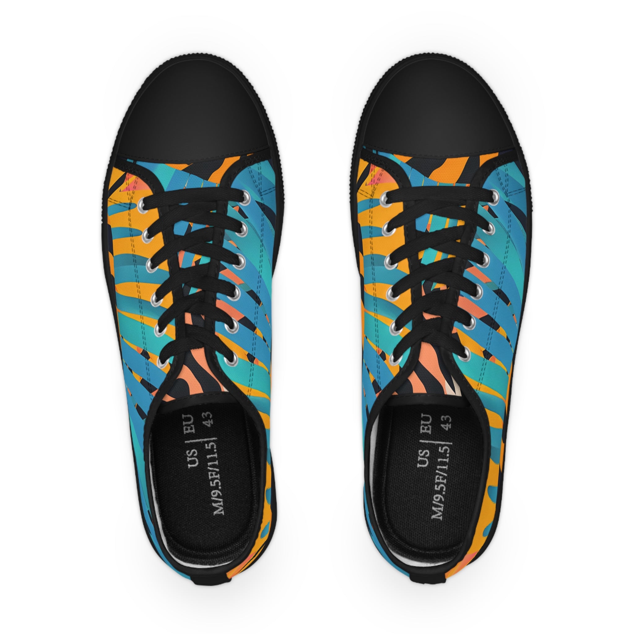 Palm Leaves x Tiger Stripes II Orange and Blue Men's Low Top Sneakers, Artsulli - Art is Long, Life is Short, Shoes, , , , , , , 