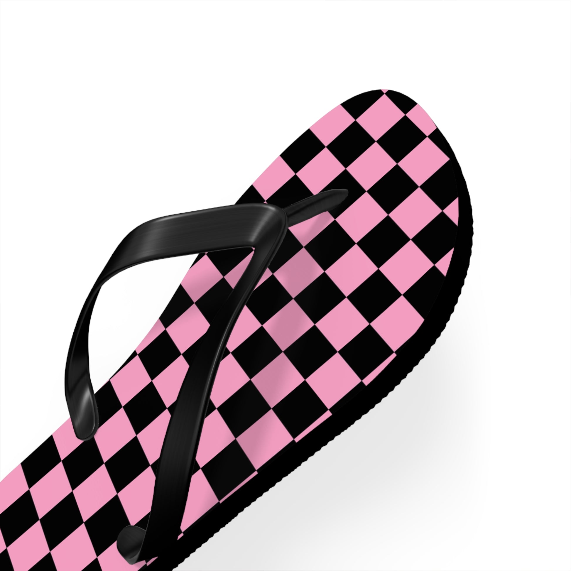 Checkerboard Black and Pink Flip Flops, Artsulli - Art is Long, Life is Short, Shoes, , , , , , , 