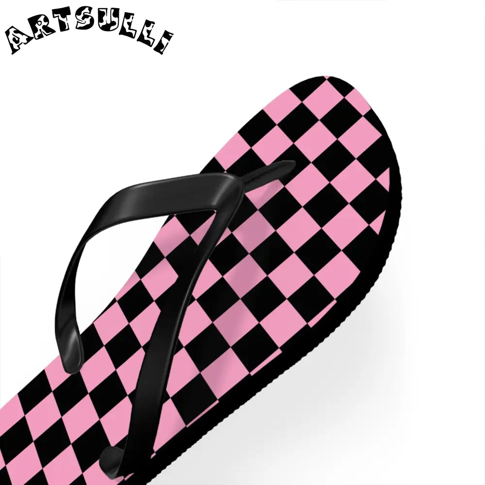 JAKKOUTTHEBXX Checkerboard Black and Pink Flip Flops JAKKOUTTHEBXX