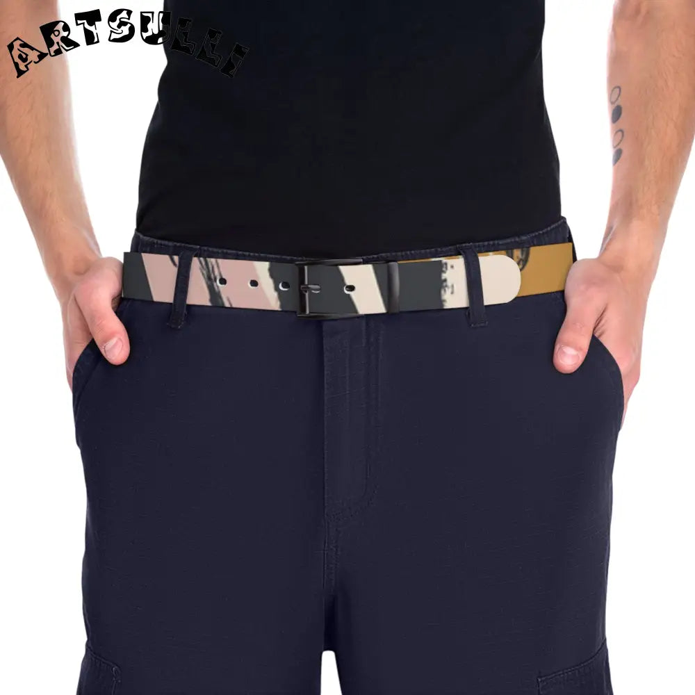 JAKKOUTTHEBXX white abstract pattern belt with black buckle