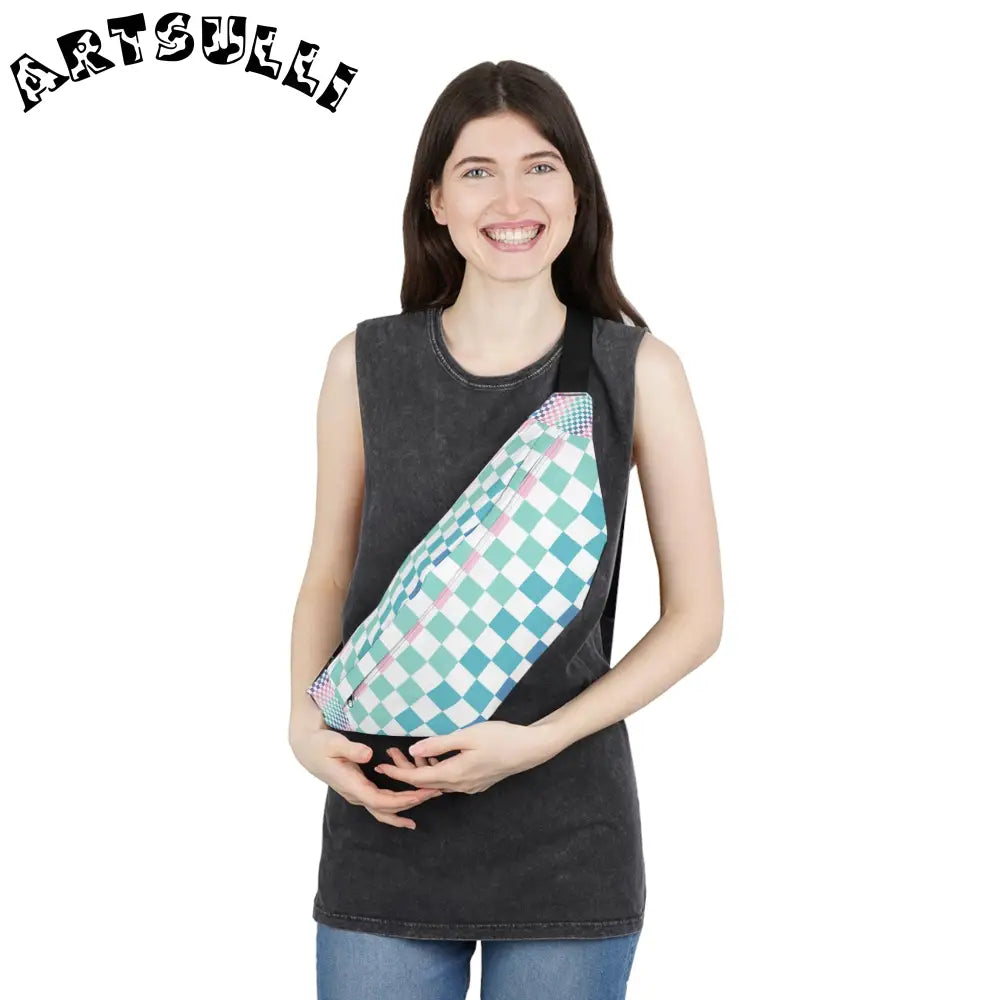 JAKKOUTTHEBXX Vaporwave Rainbow Checkerboard Multi-Color Large Fanny