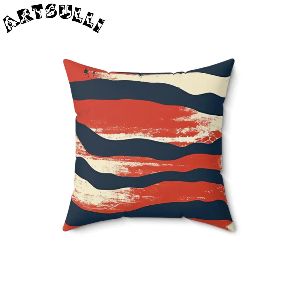 JAKKOUTTHEBXX Abstract Red White and Navy Brushstroke Square Pillow