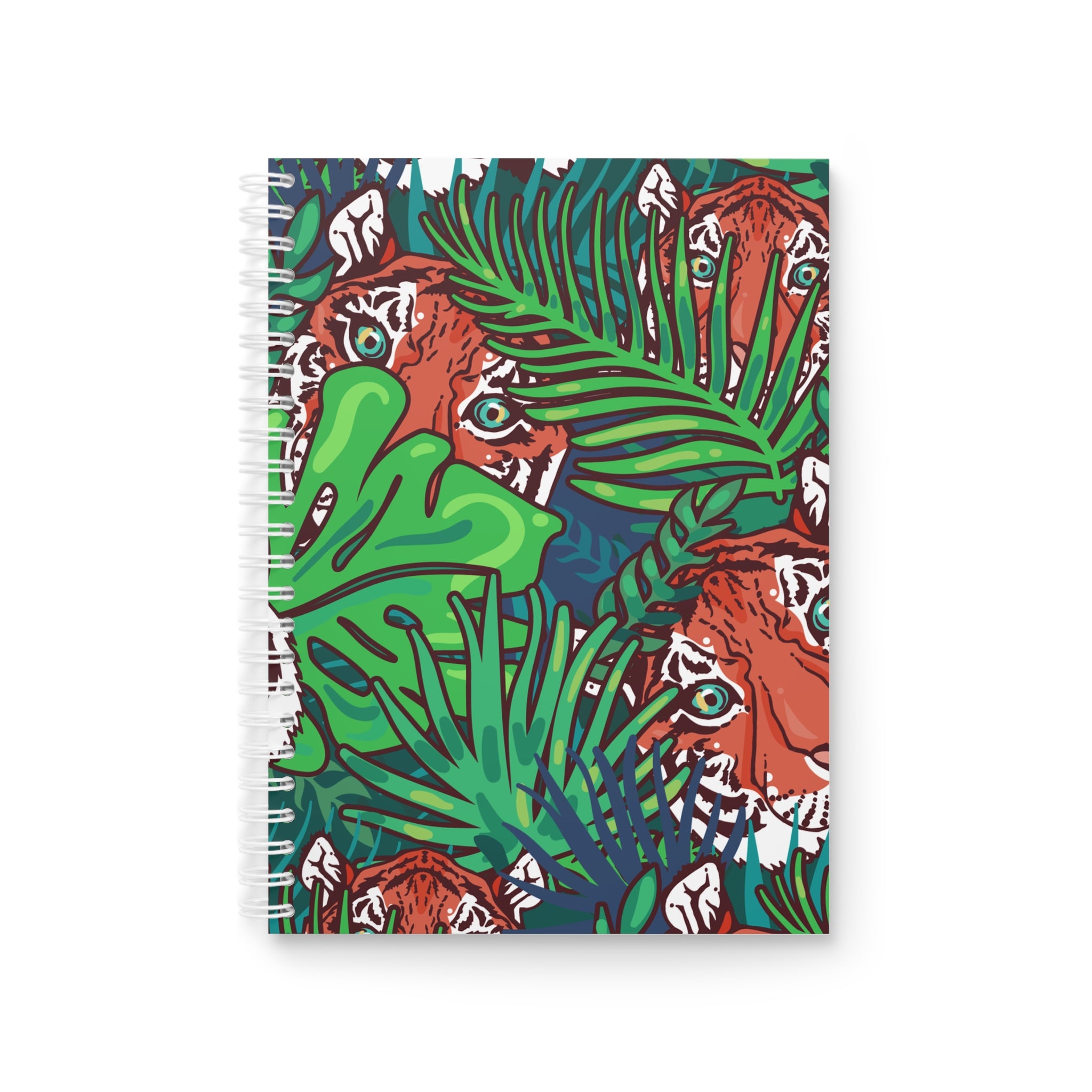 Tropical Jungle Tigers Blue and Green Spiral Notebook, Artsulli - Art is Long, Life is Short, Paper products, Size, One Size, , , , , 14329395865699