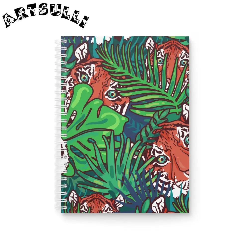 JAKKOUTTHEBXX Tropical Jungle Tigers Blue and Green Spiral Notebook