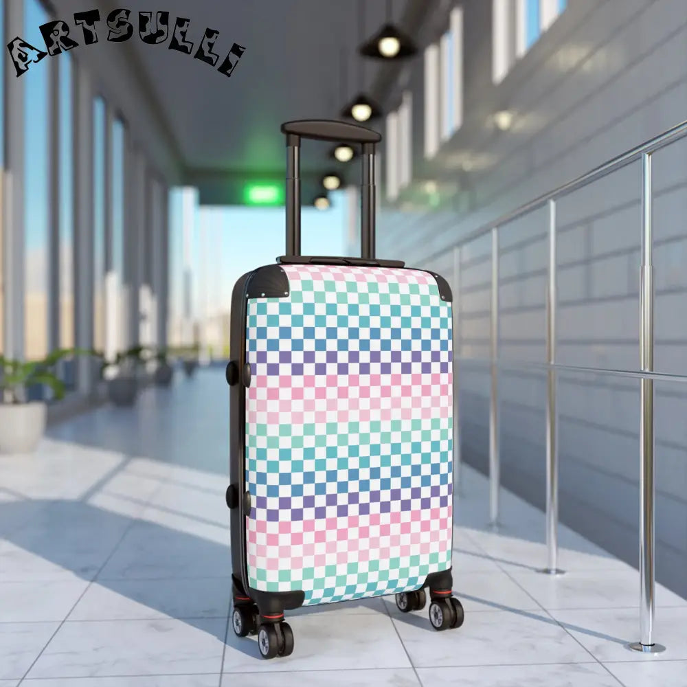 JAKKOUTTHEBXX Vaporwave Rainbow Checkerboard II Multi-Color Suitcase