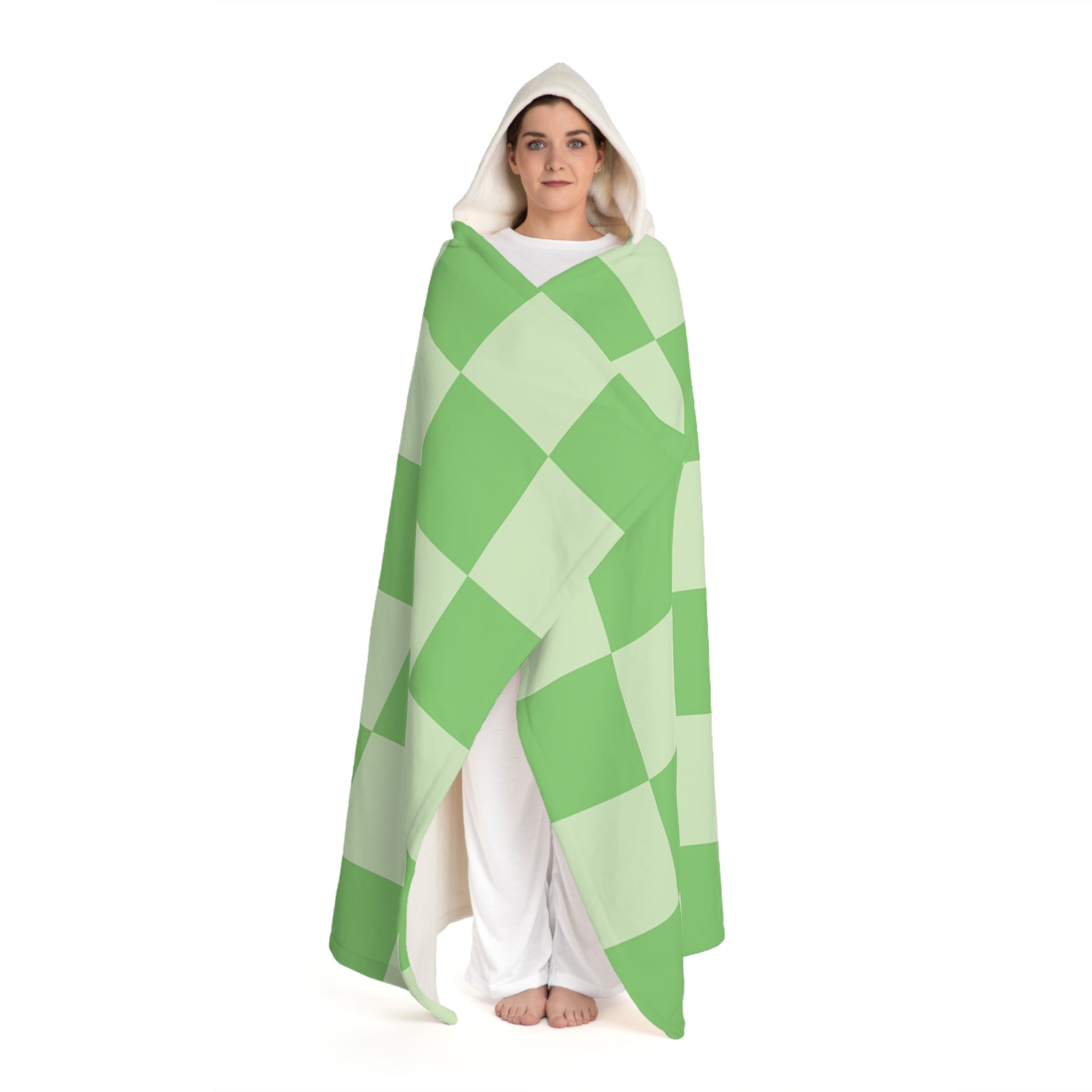 Checkerboard Green Hooded Sherpa Fleece Blanket, Artsulli - Art is Long, Life is Short, All Over Prints, , , , , , , 