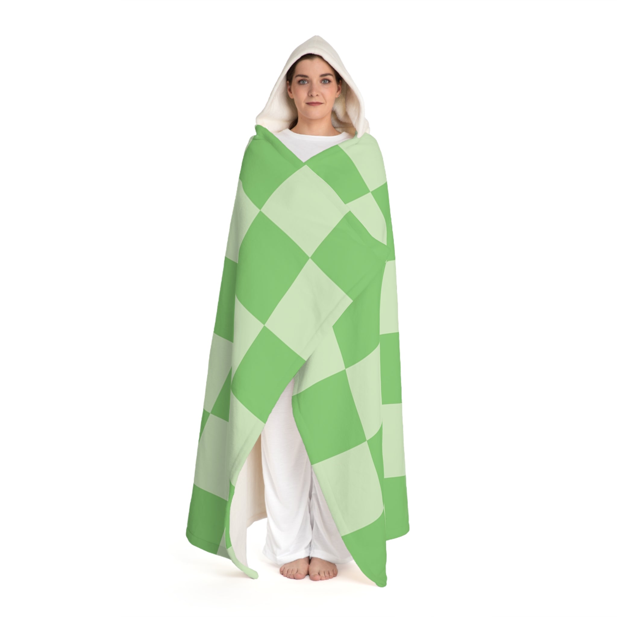 Checkerboard Green Hooded Sherpa Fleece Blanket, Artsulli - Art is Long, Life is Short, All Over Prints, , , , , , , 