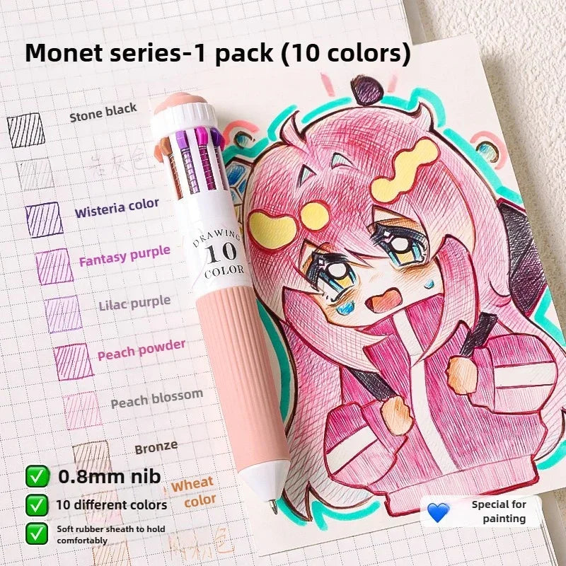 Buy The Best By Artsulli - Art is Long Life Short - Languo 120/10 Color Ballpoint Pen Cartoon 0.8mm Soft Grip Press Multicolor Writing