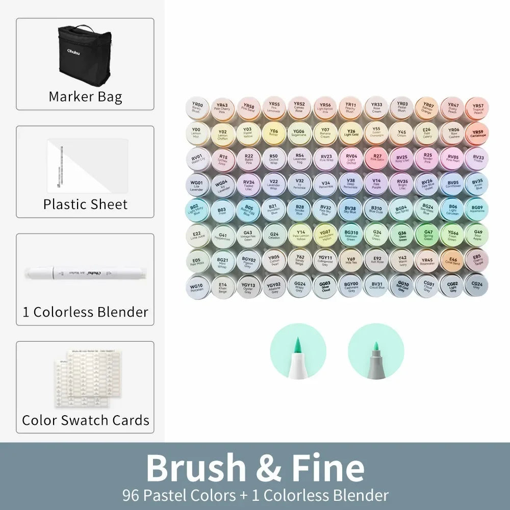 Buy The Best By Artsulli - Art is Long Life Short - Ohuhu Honolulu 96 Pastel Colors Marker Pen Set Alcohol Markers Refillable Dual Tips