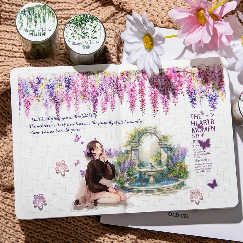 50mm*2m/Roll Plant Floral PET Tape Handbook Aesthetic Decorative Stickers Album Journals Scrapbooking Supplies Art Masking Tapes