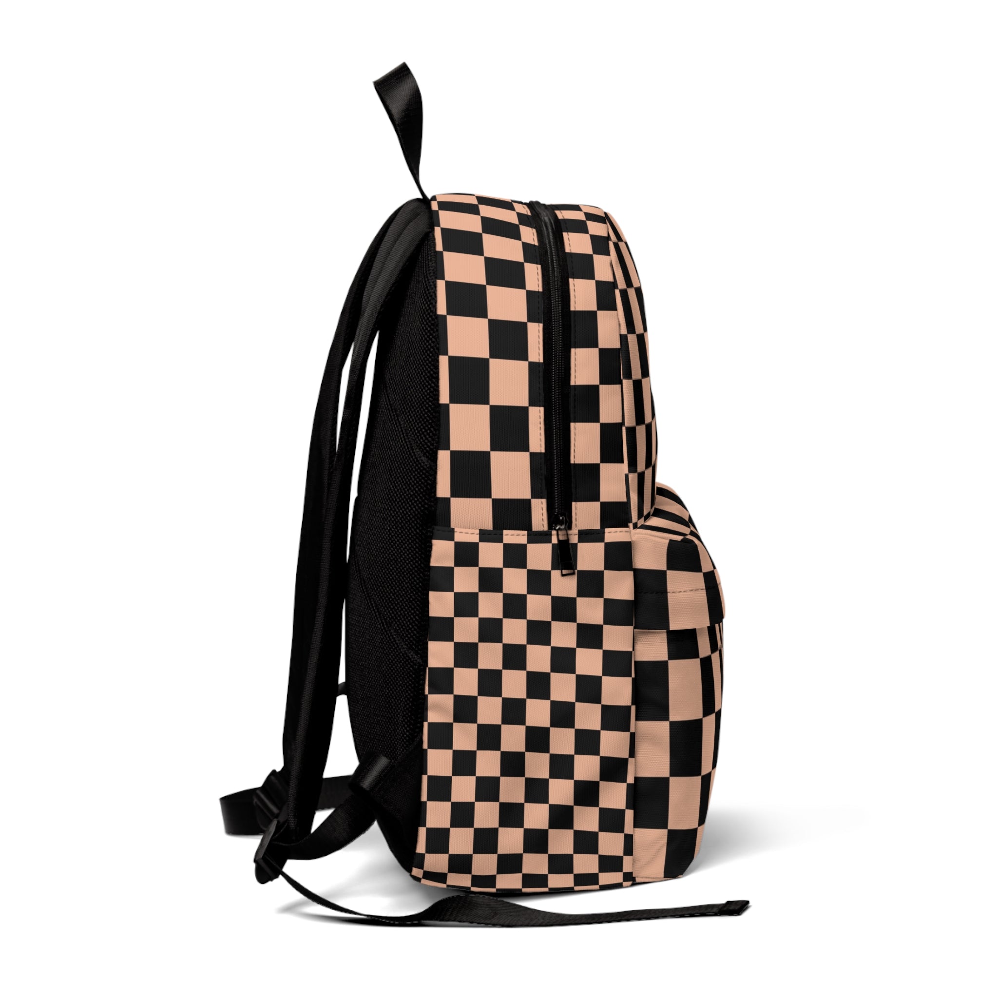 Checkerboard Soft Orange and Black Unisex Classic Backpack, Artsulli - Art is Long, Life is Short, Bags, , , , , , , 