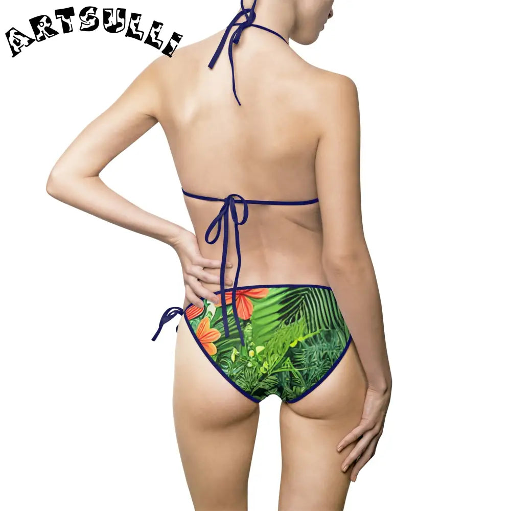 JAKKOUTTHEBXX Tropical Leaf Orange Flower Bikini Swimsuit with White