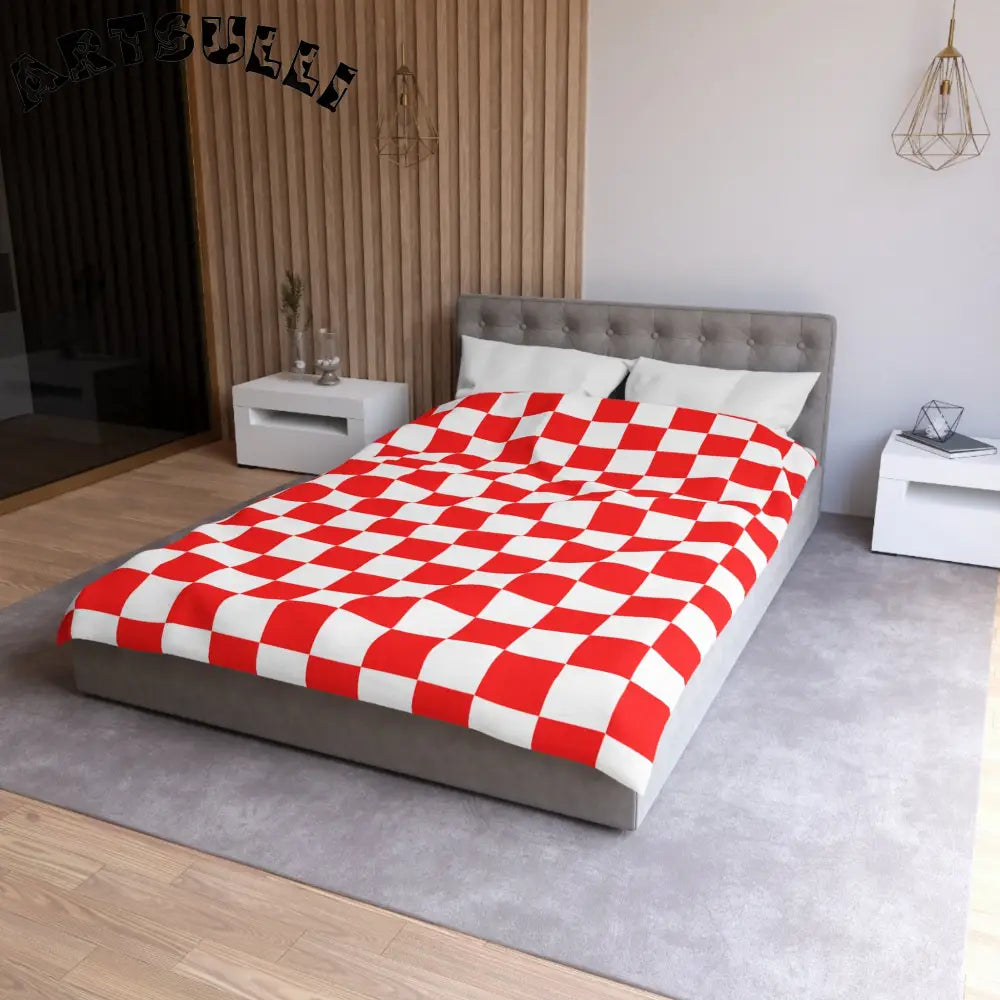JAKKOUTTHEBXX Checkerboard Red and White Microfiber Duvet Cover
